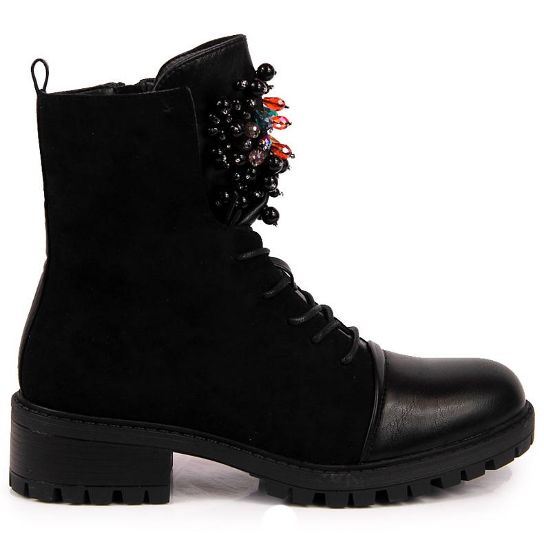 Women's insulated worker boots with beads, black Jezzi RMR2071-15