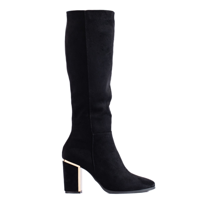 Black elegant suede high-heeled Shelovet boots