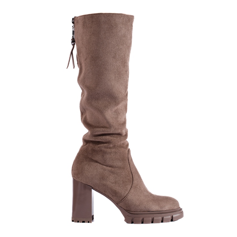 Shelovet dark beige suede high-heeled boots Shelovet dark beige suede high-heeled boots