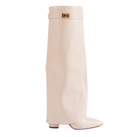 Cream high-heeled boots with a rolled shank from Shelovet beige