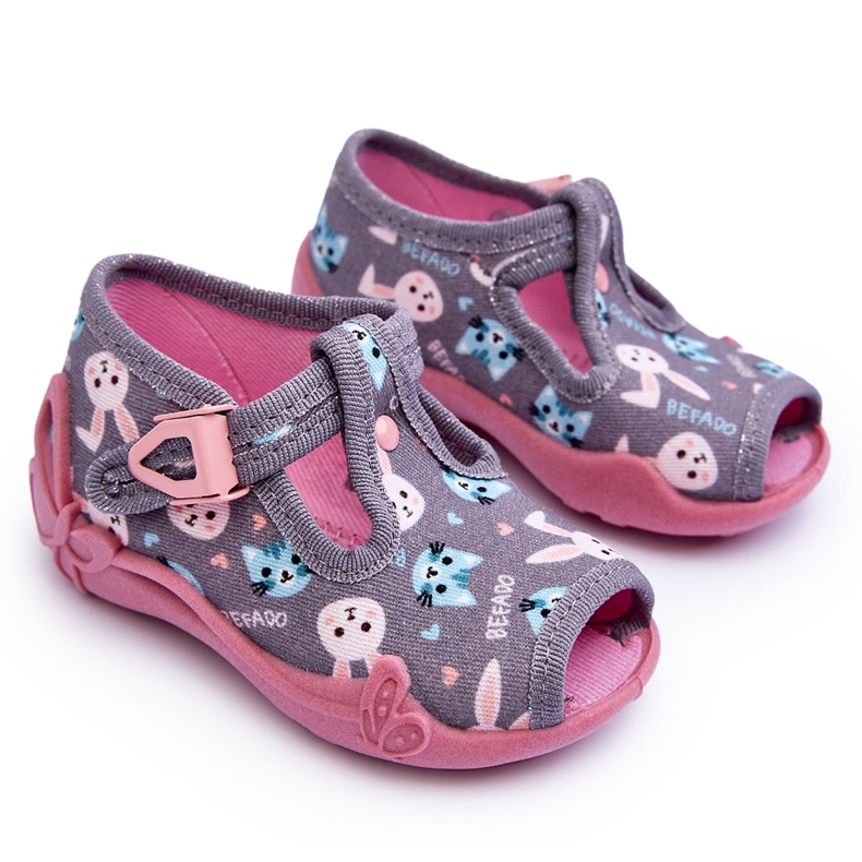 BEFADO S.A. Befado 213P139 Rabbit Slippers Sandals, Gray and Pink