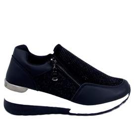 Women's shiny black wedge sports sneakers