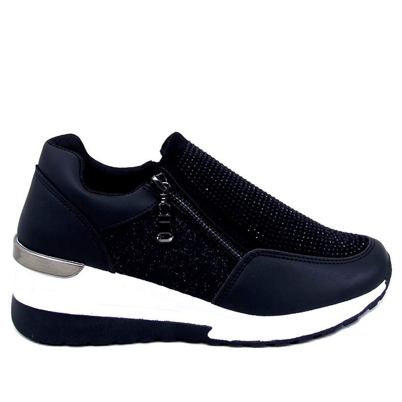 Women's shiny black wedge sports sneakers