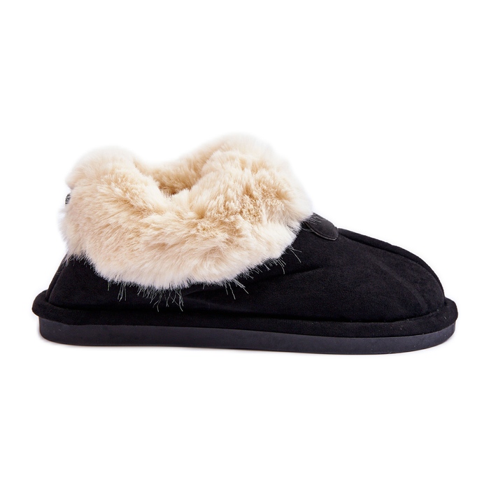 FB3 Women's Slippers With Fur, Black Lanoze