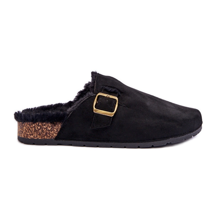 FB2 Women's Suede Flip-Flops With Fur Black Haidamia