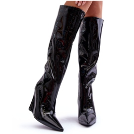 Black Patent Wedge Boots Delinn