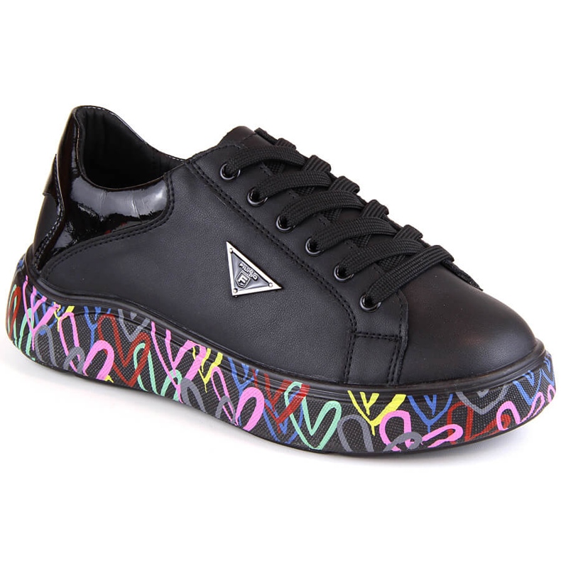 Black leather women's shoes on a colorful platform Filippo DP4480
