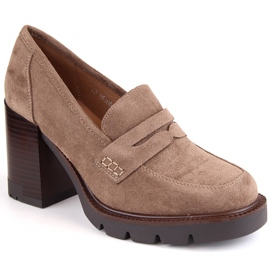 Women's suede shoes on a high heel and platform, beige Vinceza 58105 Women's suede shoes on a high heel and platform, beige Vinceza 58105