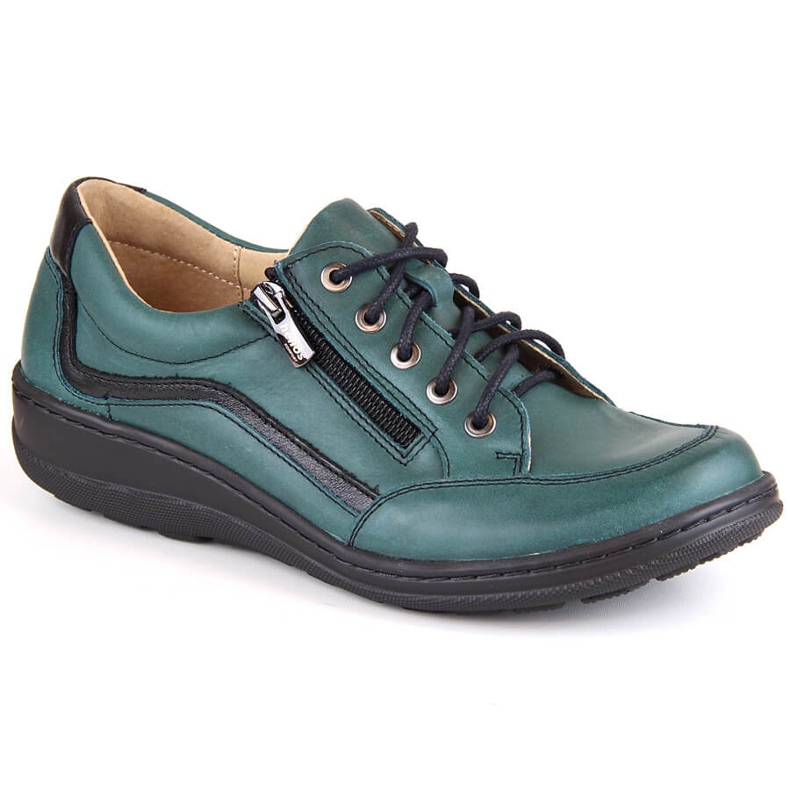 Comfortable women's leather shoes, green Helios 411