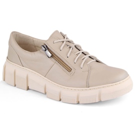 Comfortable women's leather shoes on the ecru platform Helios 413.10 beige