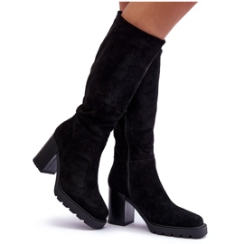 FJ1 Black Virdana Suede Boots with Massive Heels