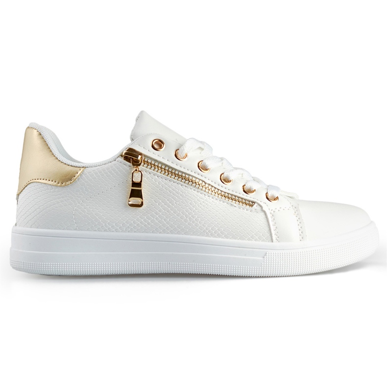 White sports shoes with a gold zipper