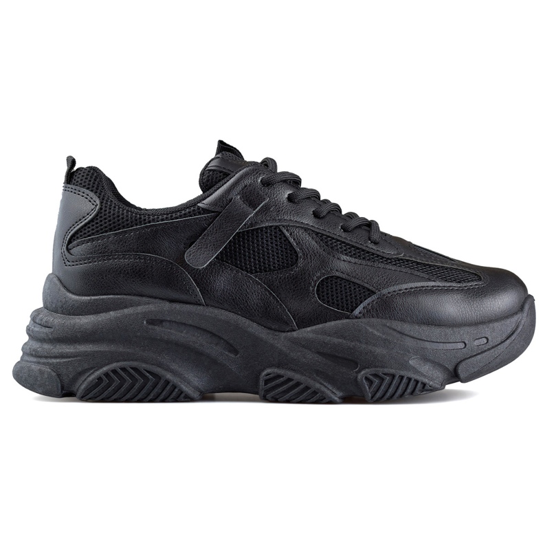 Black women's sneakers with a thick sole