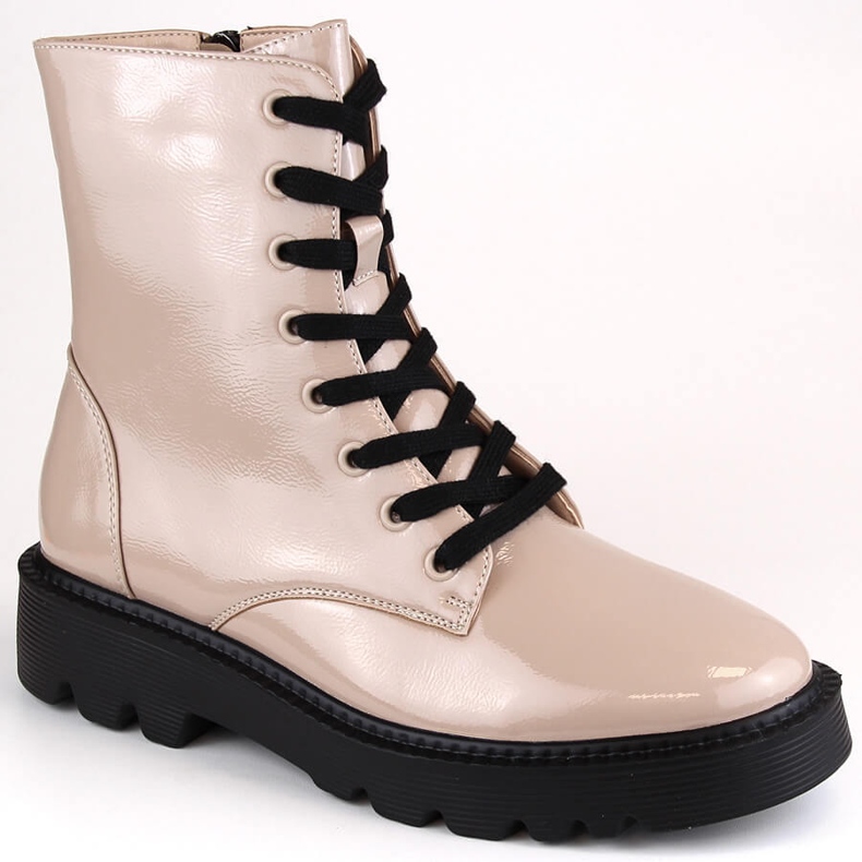 Women's patent leather insulated boots, beige, Vinceza 58153