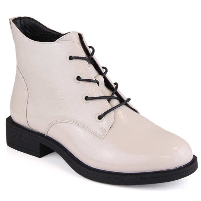 Ladies' patent insulated boots, beige, Vinceza 58166
