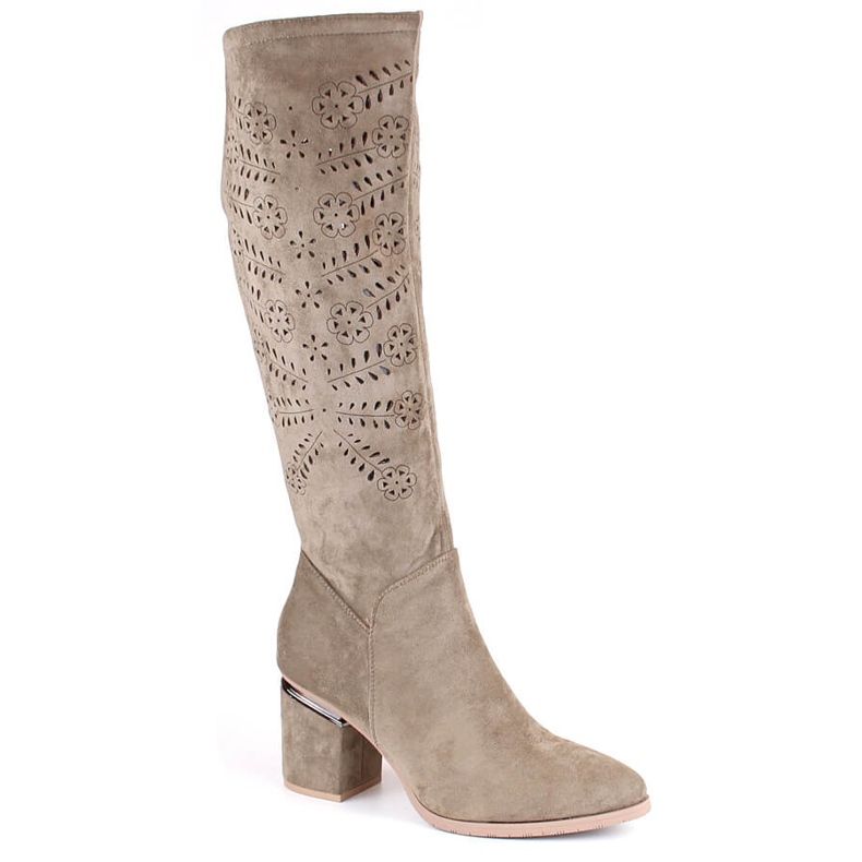 Beige suede women's openwork boots Vinceza 16443