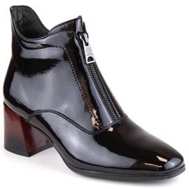 Ladies' patent leather high-heeled boots with a zipper, insulated black Vinceza 58120