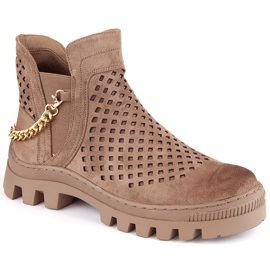 Women's suede brown worker boots Potocki 12028 beige