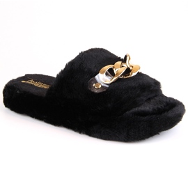 Women's plush home slippers with a chain, black T.Sokolski KAP-158