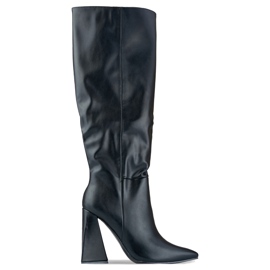 Black high-heeled boots made of eco-leather