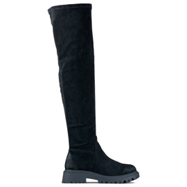 Black over-the-knee boots with an elastic upper Black over-the-knee boots with an elastic upper