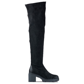 Suede women's over-the-knee high-heeled boots black