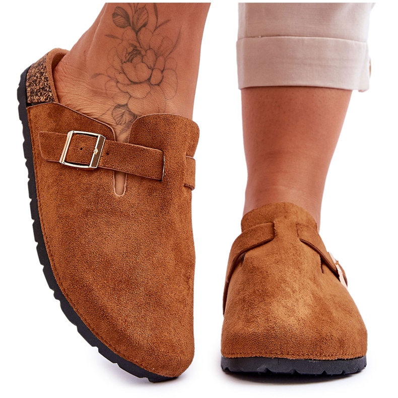 Suede Flip-Flops On a Camel Cork Platform brown
