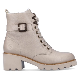Leather comfortable insulated high-heeled boots, beige Remonte D0A74-60