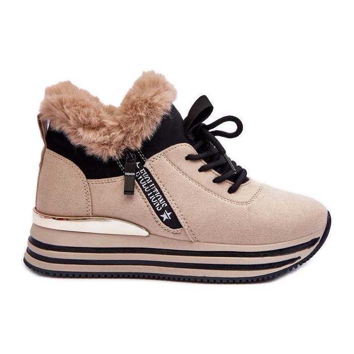 Beige Jamarie Platform Sports Shoes With Fur Beige Jamarie Platform Sports Shoes With Fur