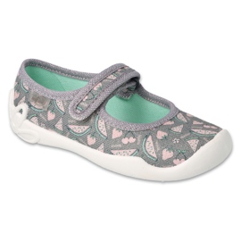 Befado children's slippers with velcro 114Y512, gray and pink grey Befado children's slippers with velcro 114Y512, gray and pink grey