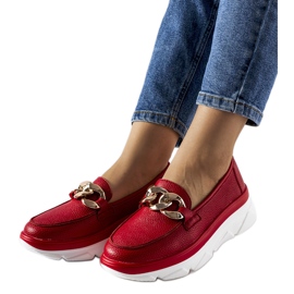Red moccasins with a Vinceza chain