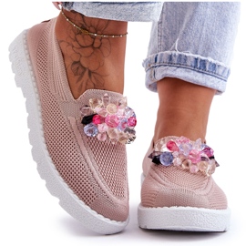 Women's Slip-On Sneakers With Decoration, Pink