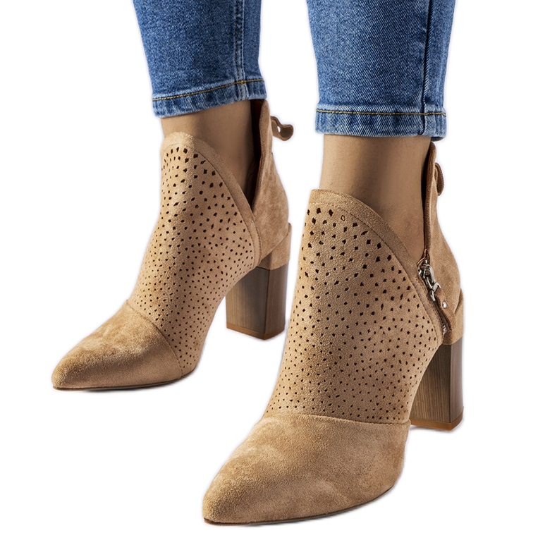Beige openwork ankle boots from Saurel
