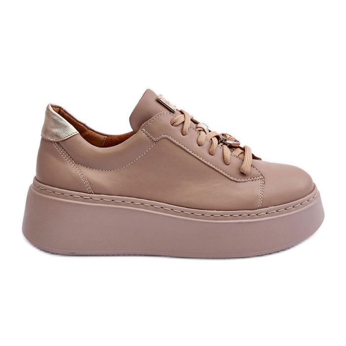 Leather Sports Shoes on the Platform Maciejka 06191-04 Beige