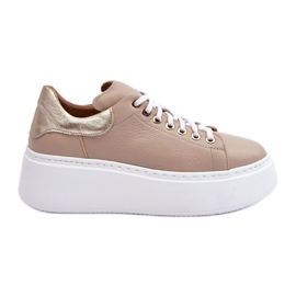 Lemar Women's Leather Sports Shoes on the Beige Platform Milonia