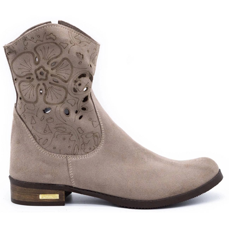 Olivier Comfortable dark beige openwork boots