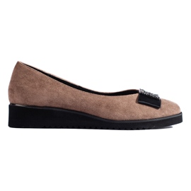 Dark beige suede pumps with a low wedge from Shelovet