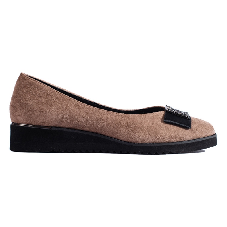 Dark beige suede pumps with a low wedge from Shelovet