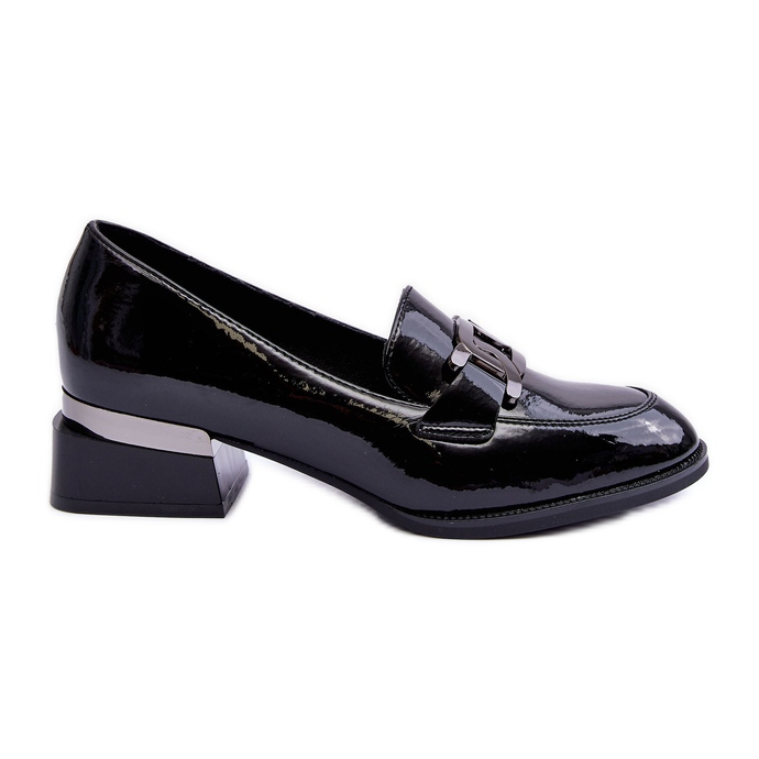 Vinceza Patent Leather Shoes, Moccasins On High Heels, Black Sakina