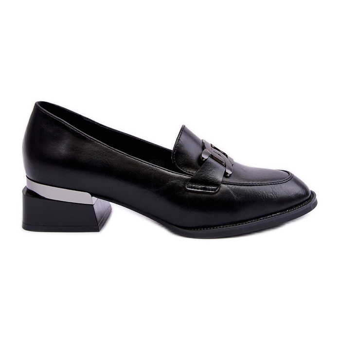 Vinceza Leather Shoes Moccasins On High Heel, Black Sakina