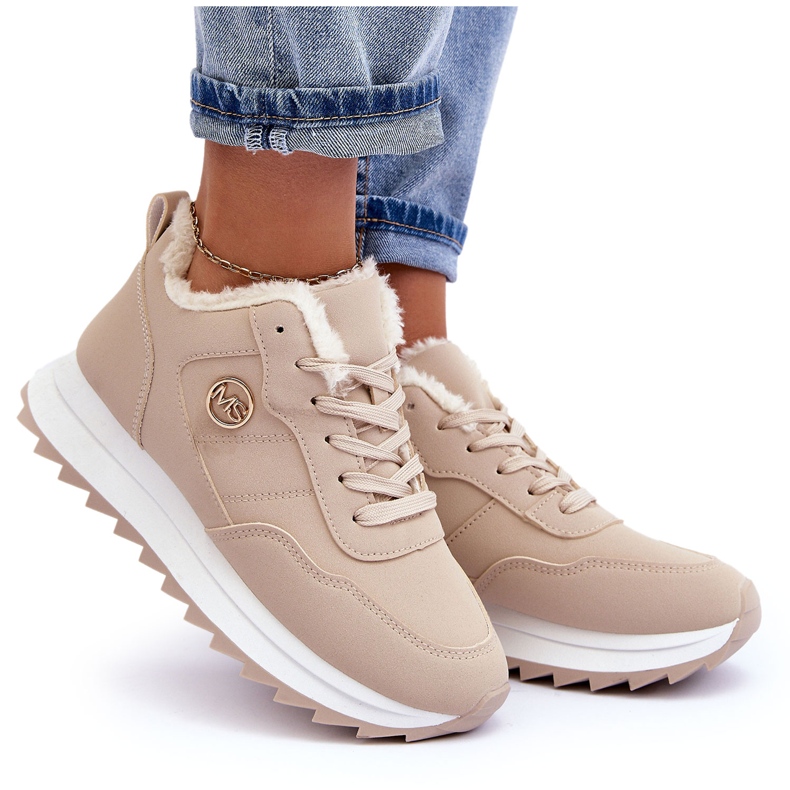 Insulated Leather Platform Sneakers Beige Adite