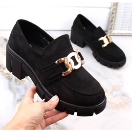 Suede women's moccasins with a high heel, black Vinceza