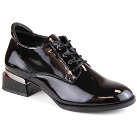 Ladies' black patent lace-up shoes with high heels. Vinceza