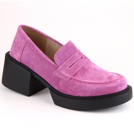 Leather suede shoes women's high-heeled loafers fuchsia Filippo DP4685 pink