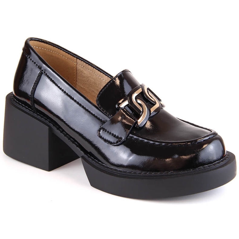 Black patent leather women's high-heeled loafers Filippo DP4920