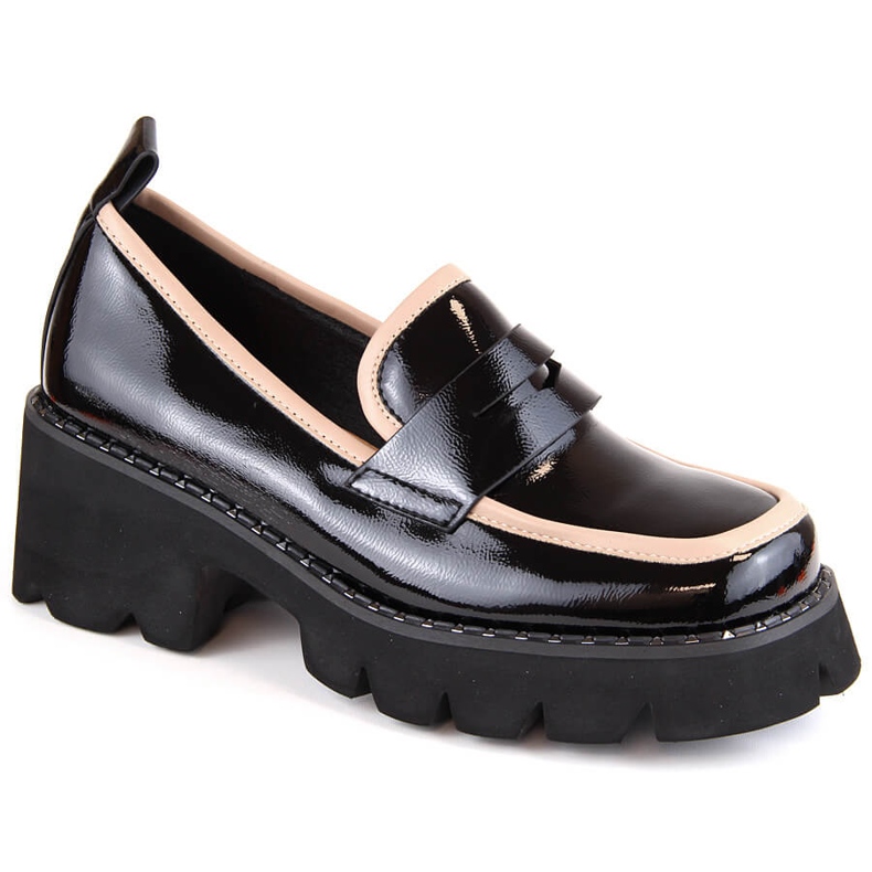 S.Barski Patent leather loafers with a high heel and a platform, black D&amp;A MR870-32