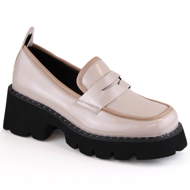 S.Barski Patent leather loafers with a high heel and a platform, beige