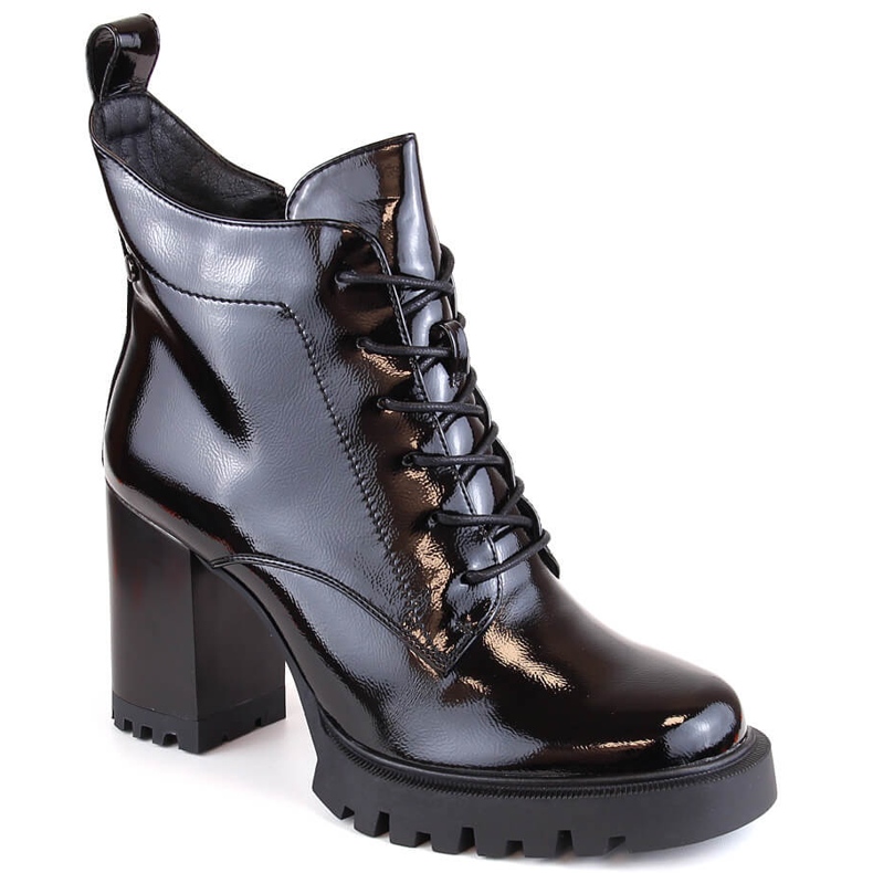 Women's patent leather insulated ankle boots, black, S.Barski Women's patent leather insulated ankle boots, black, S.Barski