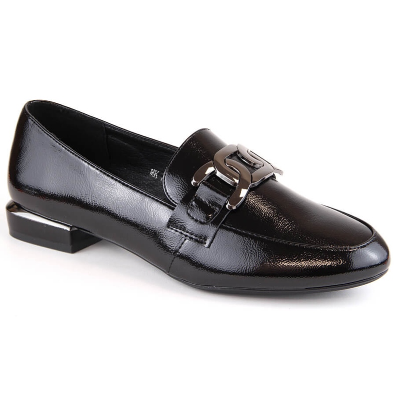 Women's black patent shoes with a flat heel, Sergio Leone MK732 Women's black patent shoes with a flat heel, Sergio Leone MK732
