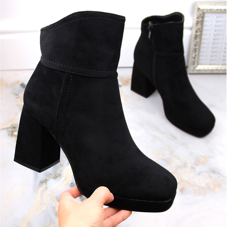 M. DASZYŃSKI Insulated black suede ankle boots with a high heel and platform, M.Daszyński MR2288-4